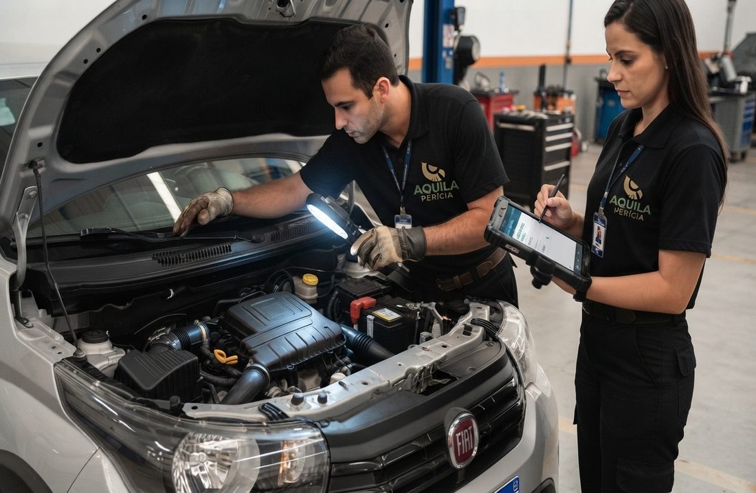 Verificação do compartimento do motor com lanterna